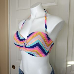 Victoria's Secret chevron print gathered halter bikini top sz 36DD